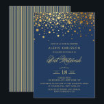 Faux Gold Foil Confetti Navy Blue Bat Mitzvah Invitation<br><div class="desc">Invite family and friends to your daughter's Bat Mitzvah with this elegant gold and navy blue invitation. It features faux gold confetti dots and stripes pattern. Personalise by adding name,  date,  time,  venue and other event details. Matching items are available.</div>