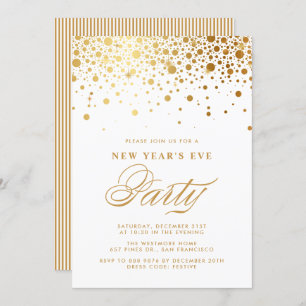 Faux Gold Foil Confetti New Year's Eve Party Invitation