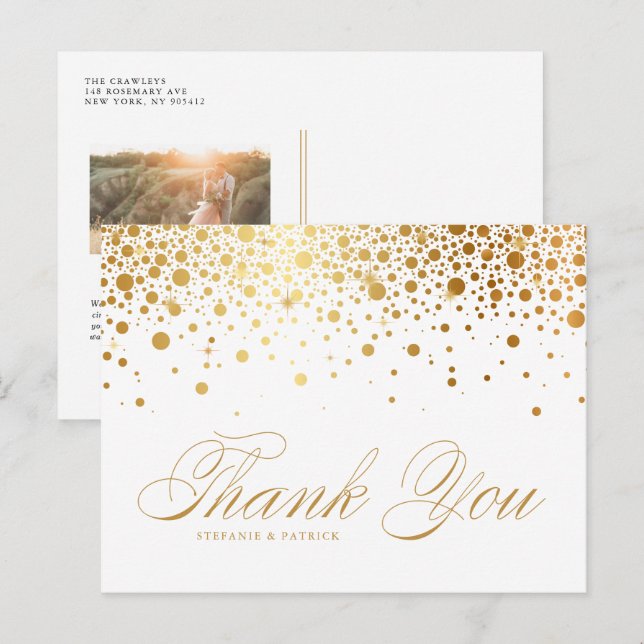 Faux Gold Foil Confetti Photo Wedding Thank You Postcard (Front/Back)