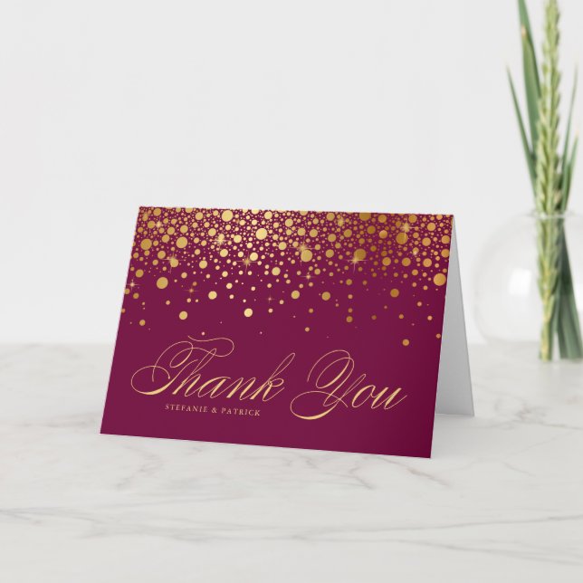 Faux Gold Foil Confetti Poppy Thank You Card (Front)