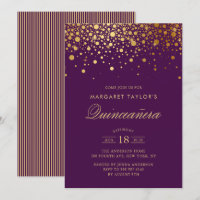 Faux Gold Foil Confetti Purple Quinceañera