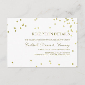 Faux Gold Foil Confetti Wedding Reception Details Enclosure Card