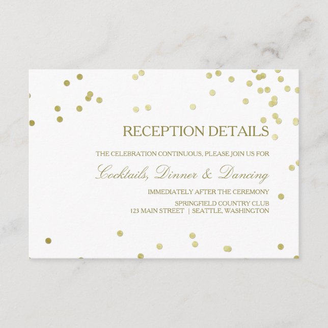 Faux Gold Foil Confetti Wedding Reception Details Enclosure Card (Front)