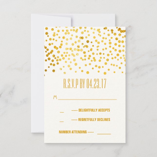 faux gold foil confetti wedding RSVP cards (Front)