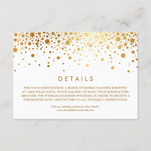Faux Gold Foil Confetti White Wedding Details Enclosure Card