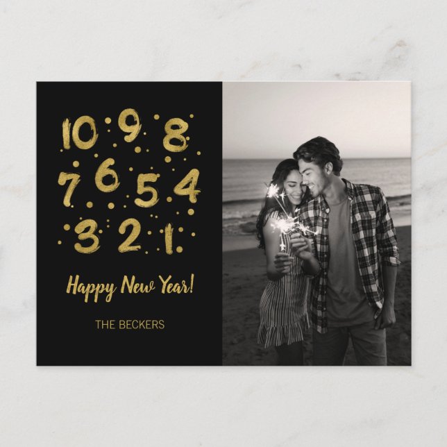 Faux Gold Foil Countdown New Year's Photo Postcard (Front)