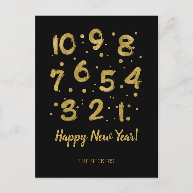 Faux Gold Foil Countdown New Year's Postcard (Front)