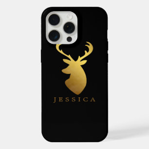 Faux Gold Foil Deer Head Personalised iPhone 15 Pro Max Case