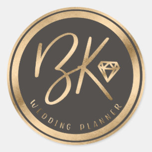 Faux Gold Foil Diamond & Black Custom Company Logo Classic Round Sticker