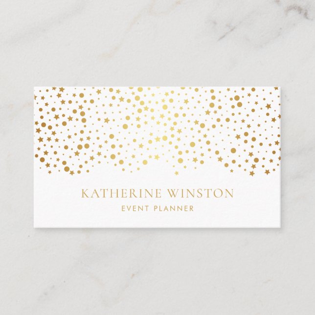 Faux Gold Foil Dots and Stars Chic Business Card (Front)