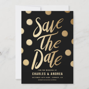 Faux Gold Foil Dots Modern Black Save The Date