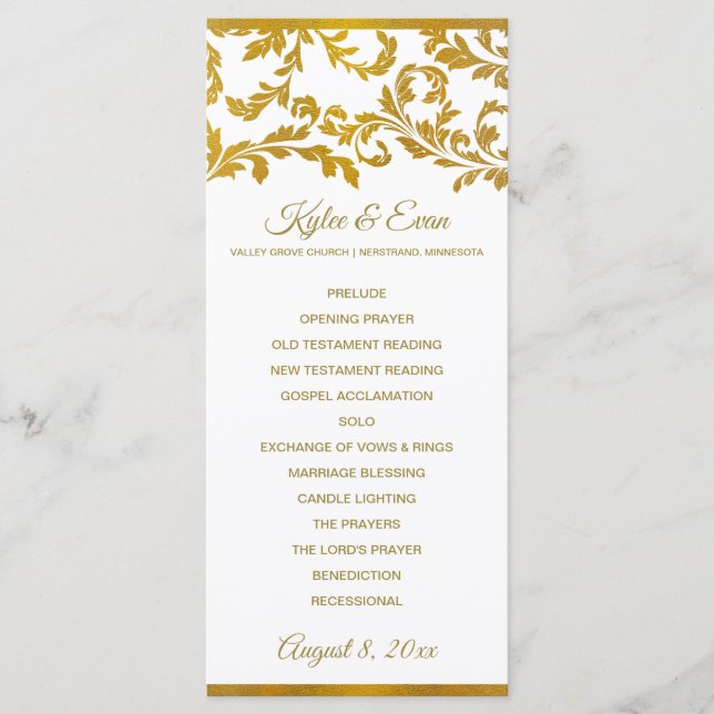 Faux Gold Foil Elegant Wedding Programs (Tall) Programme (Front)
