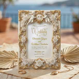Faux Gold Foil Embossed Style Baroque Monogram Invitation