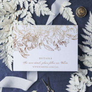 Faux Gold Foil Floral Hand Drawn Elegant Wedding Enclosure Card