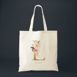 Faux Gold Foil Floral Letter L Monogram Bridesmaid Tote Bag<br><div class="desc">Feminine and elegant floral tote bag featuring watercolor illustrations of flowers,  greenery and faux foil monogram. Personalise by adding a name or short phrase. This letter L monogram floral canvas bag will be perfect as a personalised gift.</div>