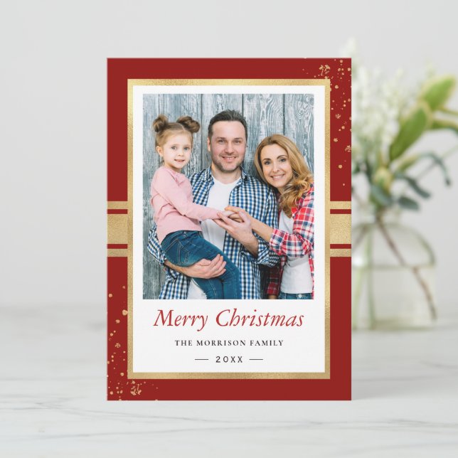Faux Gold Foil Frame Merry Christmas Photo Holiday Card (Standing Front)