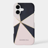 Faux Gold Foil Geometric Lines Blue and Pink