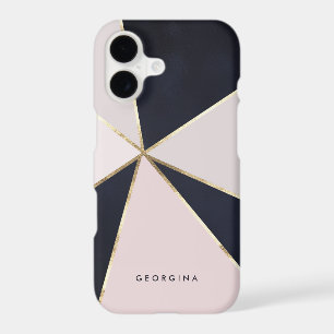 Faux Gold Foil Geometric Lines Blue and Pink