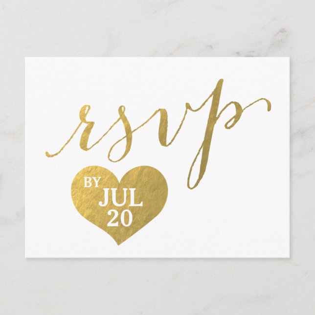 Faux Gold Foil Glam Heart | Wedding RSVP Postcard (Front)