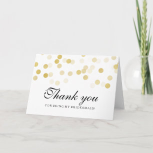 Faux Gold Foil Glitter Lights Thank You Bridesmaid Card