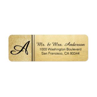 Faux Gold Foil Glitter Monogram Return Address