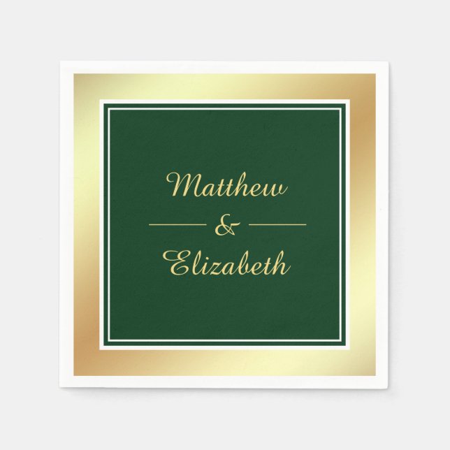 Faux Gold Foil Green Wedding Paper Napkin (Front)