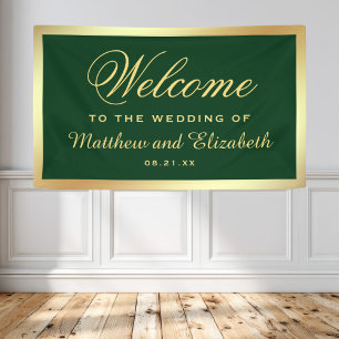 Faux Gold Foil Green Wedding Welcome Banner