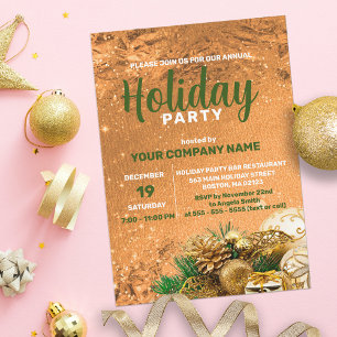 Faux Gold Foil Greenery Corporate Holiday Partyy Invitation