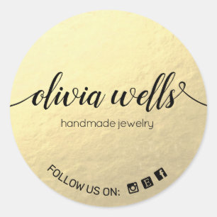 Faux Gold Foil Handwritten Script  Social Media Classic Round Sticker