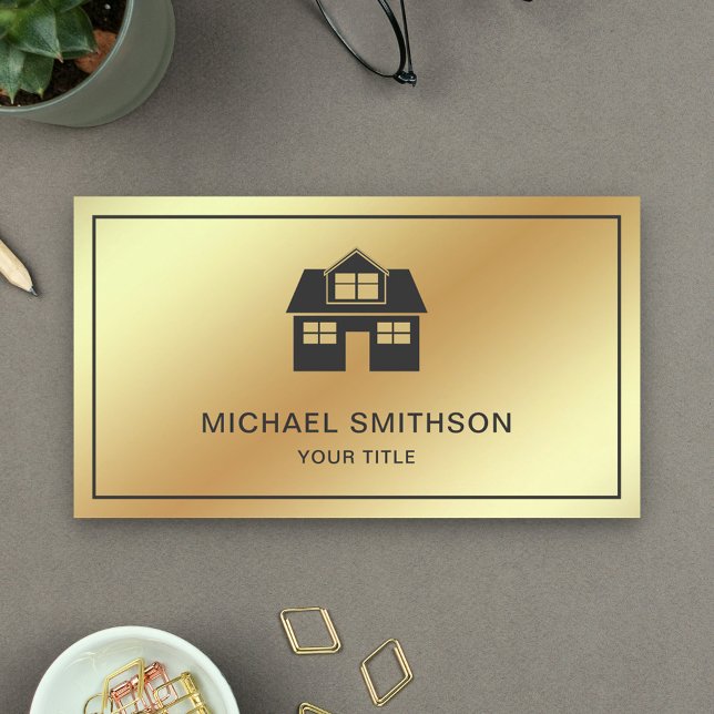 Faux Gold Foil Home Icon Real Estate Agent Business Card (Creator Uploaded)