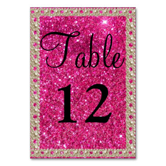 Faux Gold Foil Hot Pink Glitter Wedding Table Numb Number