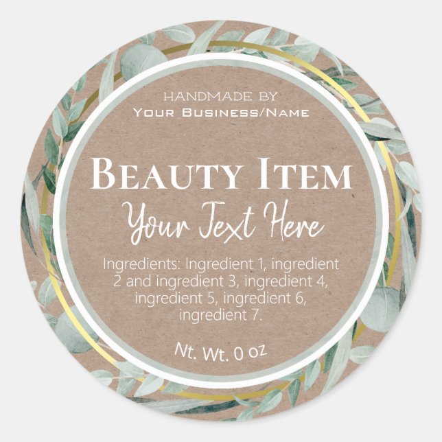 Faux Gold Foil Kraft Handmade Skin Care Business Classic Round Sticker (Front)