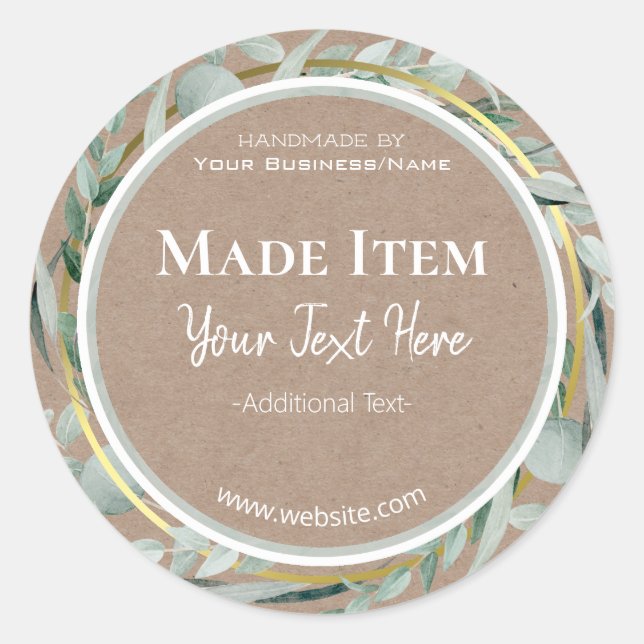 Faux Gold Foil Kraft Handmade Skin Care Business Classic Round Sticker (Front)