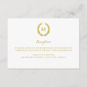 Faux Gold Foil Laurel Wreath Monogram Reception Invitation
