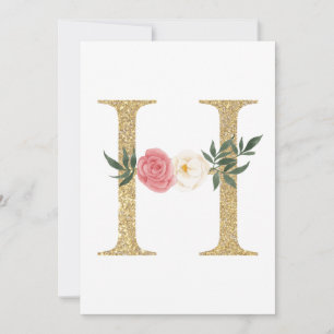 Faux Gold Foil Letter H Blush Floral Monogram Invitation