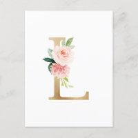Faux Gold Foil Letter L Blush Floral Monogram