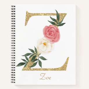 Faux Gold Foil Letter Z Blush Floral Monogram Notebook