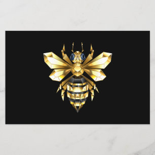 Faux Gold Foil Logo Bee Polygonal on Black