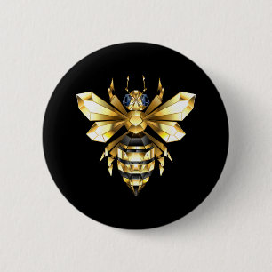 Faux Gold Foil Logo Bee Polygonal on Black 6 Cm Round Badge
