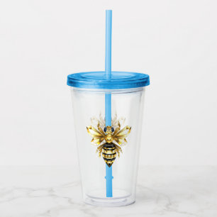 Faux Gold Foil Logo Bee Polygonal on Black Acrylic Tumbler