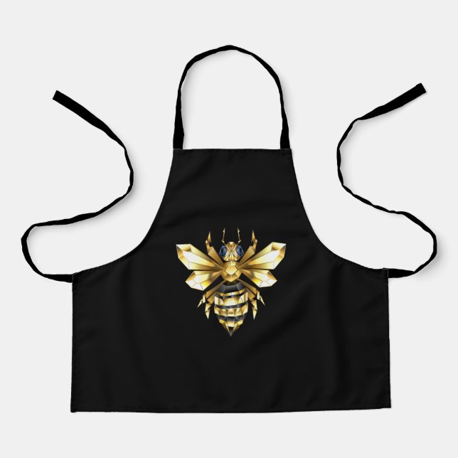 Faux Gold Foil Logo Bee Polygonal on Black Apron (Front)