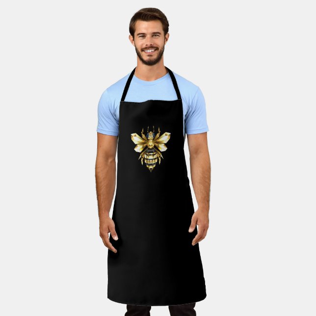 Faux Gold Foil Logo Bee Polygonal on Black Apron (Worn)