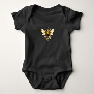 Faux Gold Foil Logo Bee Polygonal on Black Baby Bodysuit