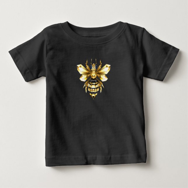 Faux Gold Foil Logo Bee Polygonal on Black Baby T-Shirt (Front)