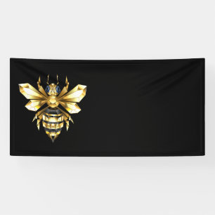 Faux Gold Foil Logo Bee Polygonal on Black Banner
