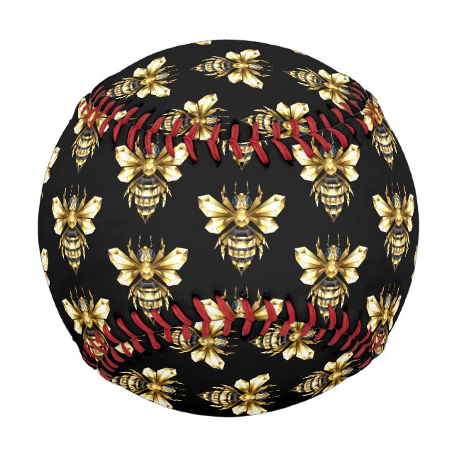 Faux Gold Foil Logo Bee Polygonal on Black Baseball (Front)