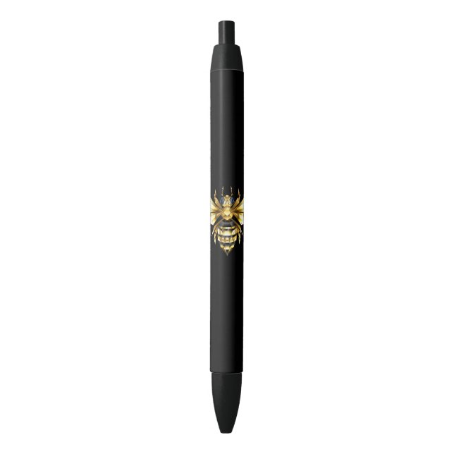 Faux Gold Foil Logo Bee Polygonal on Black Black Ink Pen (Front Vertical)