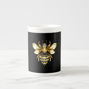 Faux Gold Foil Logo Bee Polygonal on Black Bone China Mug