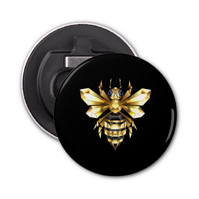 Faux Gold Foil Logo Bee Polygonal on Black Bottle Opener (Front)