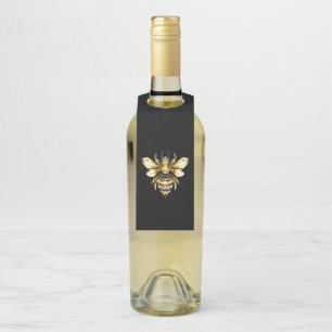 Faux Gold Foil Logo Bee Polygonal on Black Bottle Tag